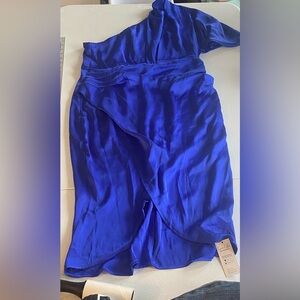 Royal Blue One-Shoulder Wrap Dress